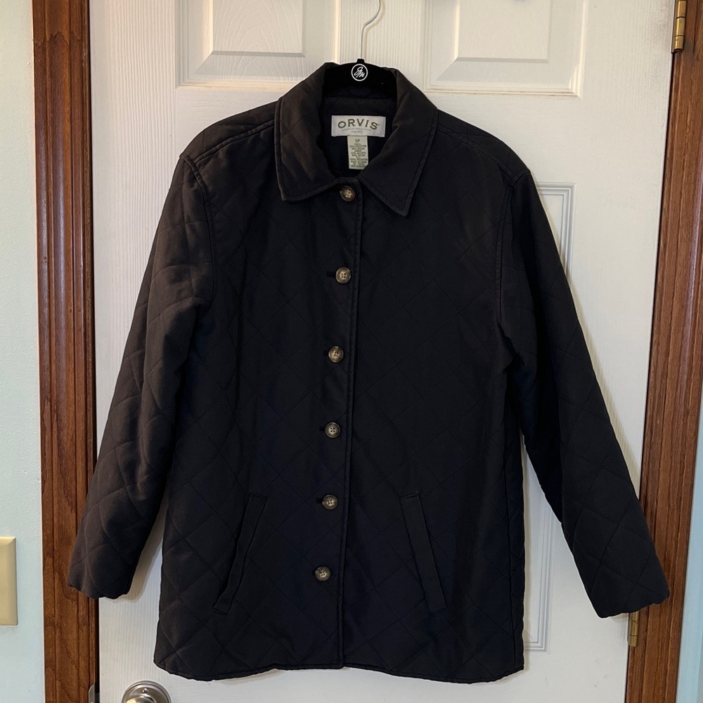 Orvis Black Quilted Button Front Barn Coat Jacket - Women’s Small Petite